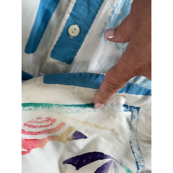 Play Alegre Painted Blouse Women XL  Coastal Boats Button Up White Fish - Picture 9 of 10